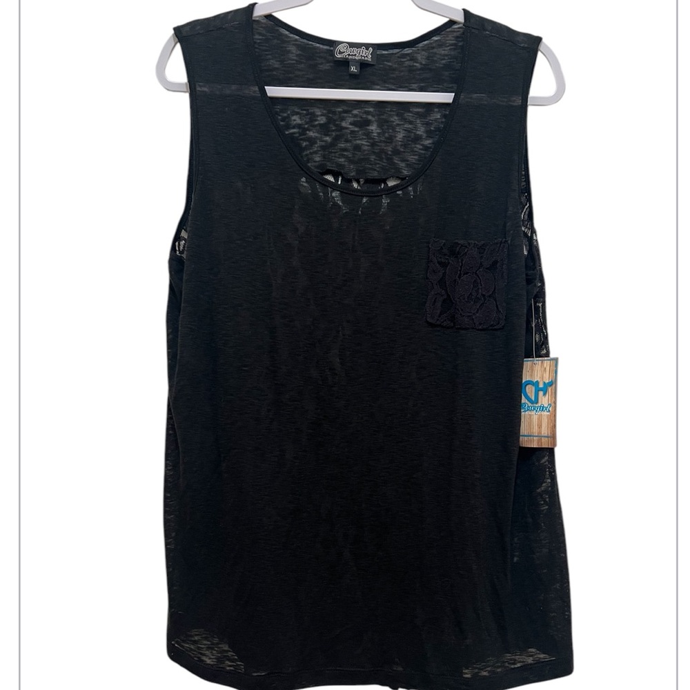 NWT Cowgirl Hardware women’s XL hi low Lacey see through black tank